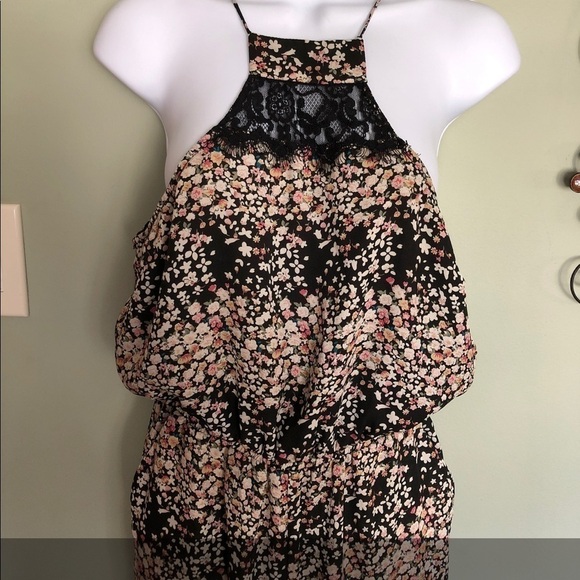 Lucca Couture Black Meadow Jumpsuit Ditzy Floral Print Lined Size S Pant Romper - Picture 5 of 10